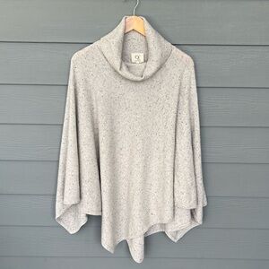 Qi Cashmere Turtleneck Sweater Poncho Speckle Grey